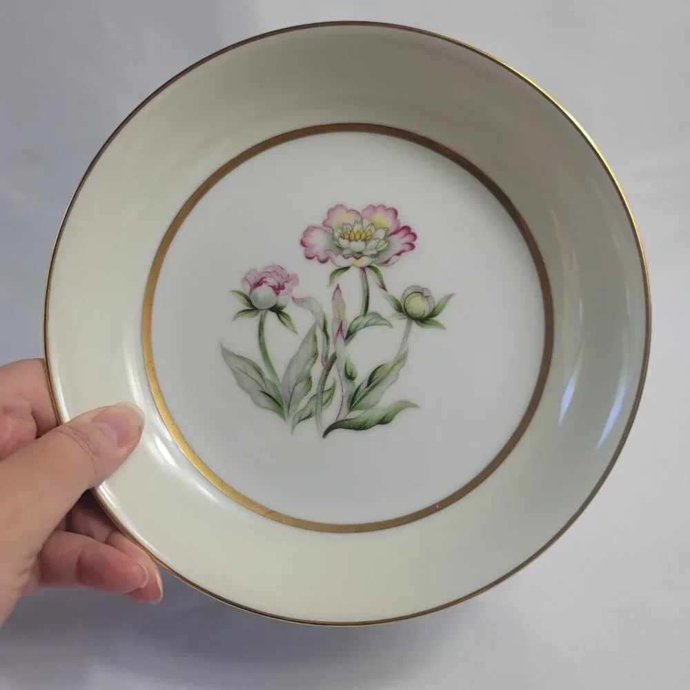 FOUR Mikado Harmony Coupe Soup Bowls Cream Rim Pink Floral Center